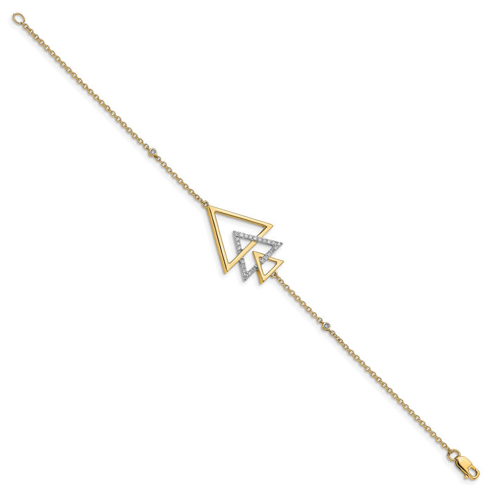 14K Solid Yellow Gold Triple Stacked Triangle Diamond Tennis Bracelet