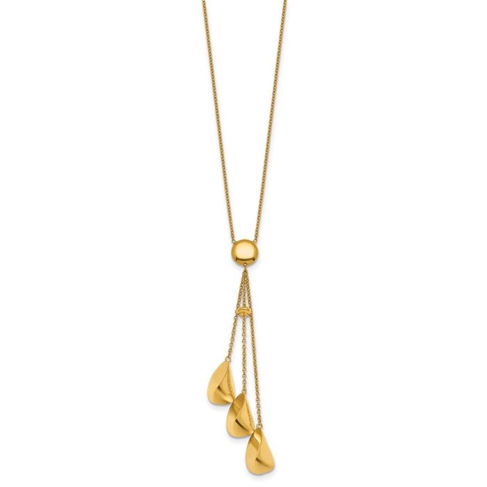 14K Solid Yellow Gold Triple Teardrop Necklace Chain