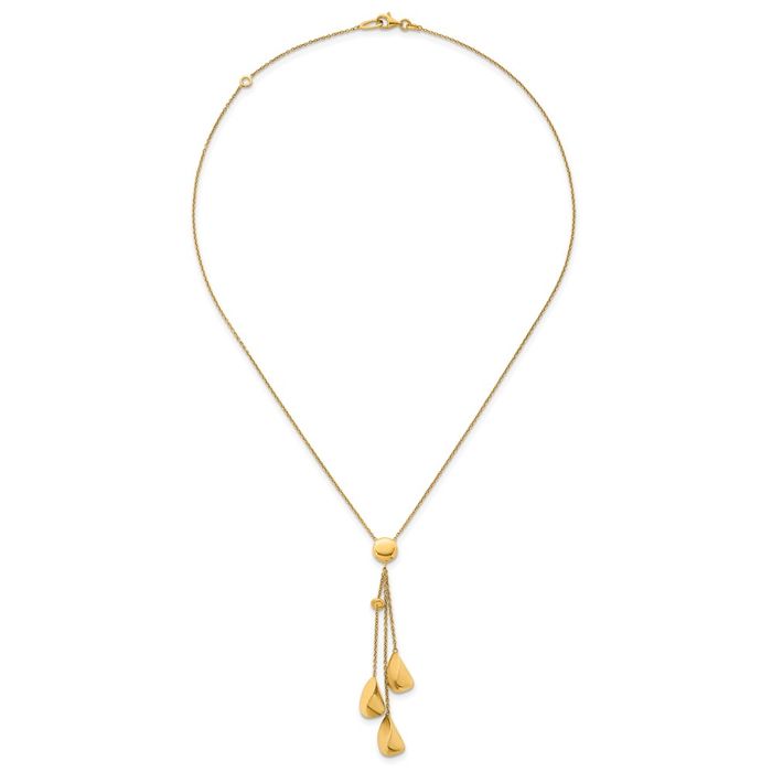 14K Solid Yellow Gold Triple Teardrop Necklace Chain