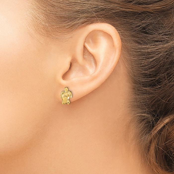 14K Solid Yellow Gold Sea Turtle Stud Earrings