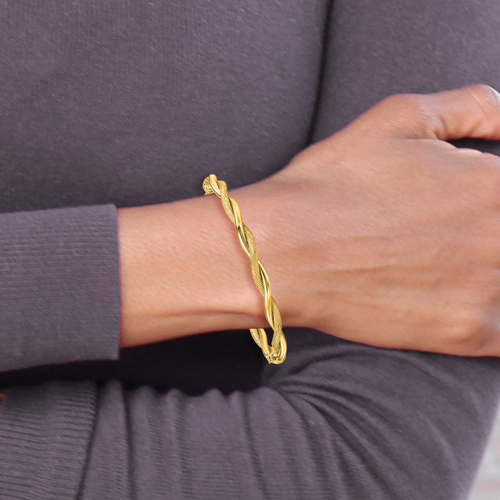 14K Solid Yellow Gold Twisted Bangle Bracelet