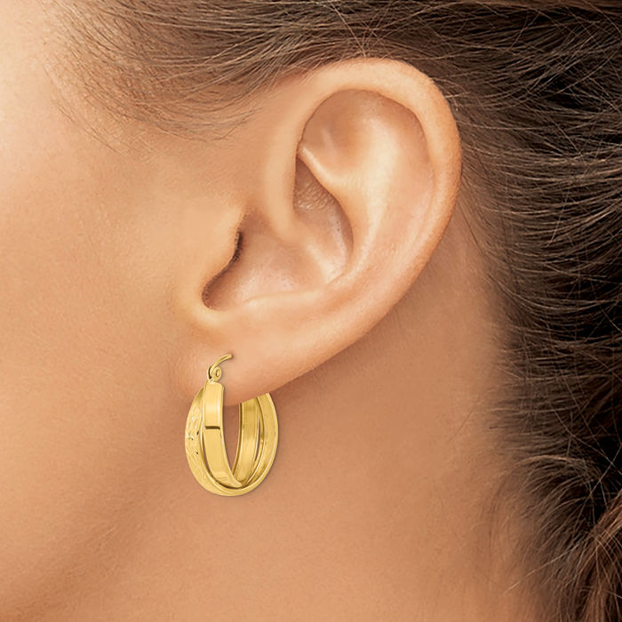 14K Solid Yellow Gold Twisted Round Medium Hoop Earrings