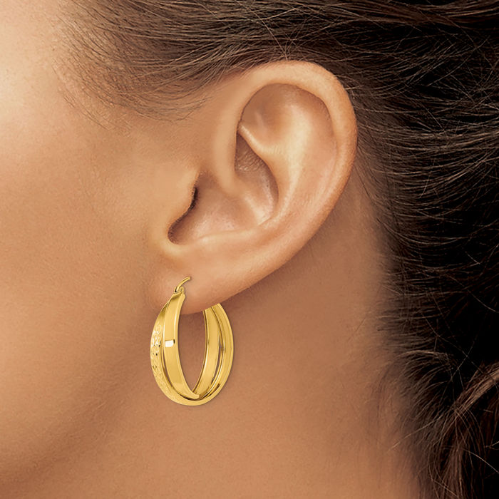 14K Solid Yellow Gold Twisted Round Medium Hoop Earrings