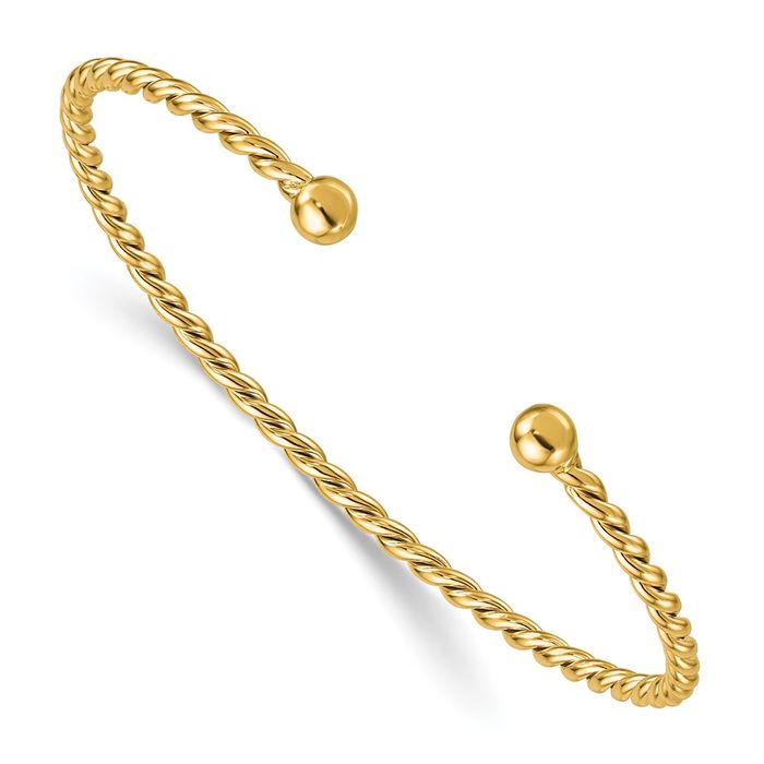 14K Solid Yellow Gold Twisted 2.7mm Cuff Bangle Bracelet - Picture 8 of 12