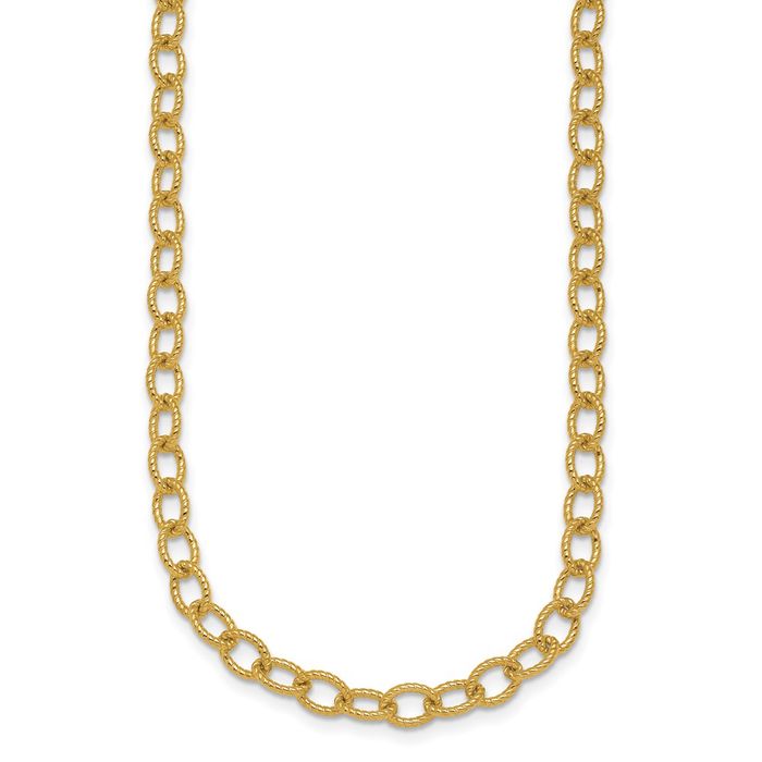 14K Solid Yellow Gold Twisted 6mm Oval Cable Rolo Link Chain Belcher Necklace