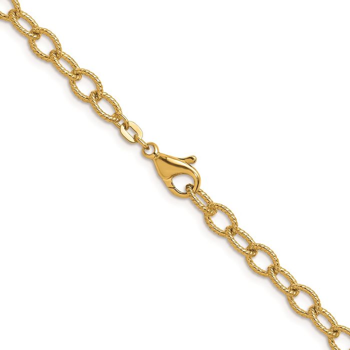 14K Solid Yellow Gold Twisted 6mm Oval Cable Rolo Link Chain Belcher Necklace