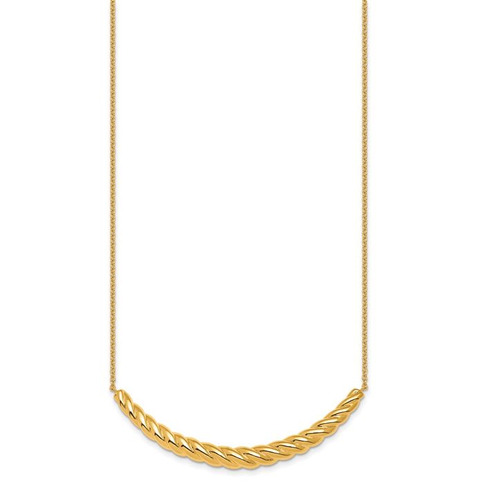 14K Solid Yellow Gold Twisted Bar Necklace Chain