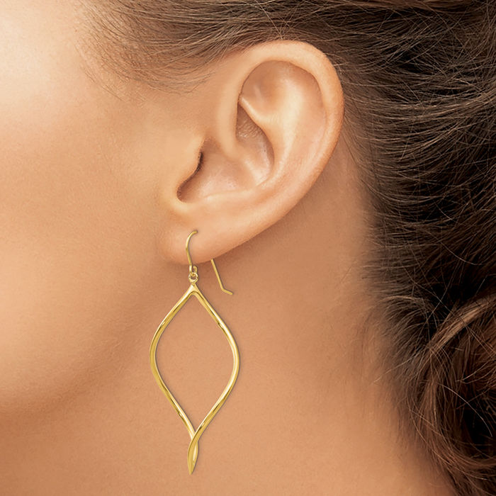 14K Solid Yellow Gold Twisted Drop Dangle Earrings