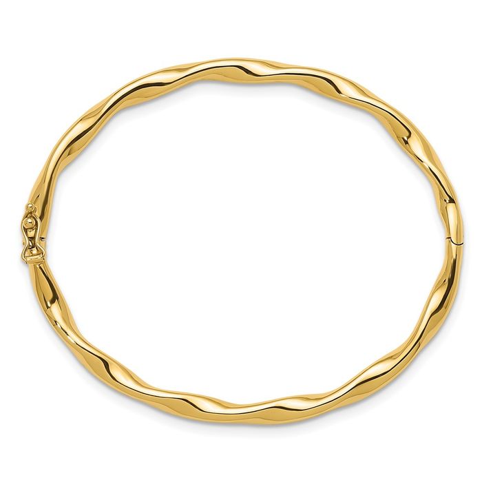 14K Solid Yellow Gold Twisted Bangle Bracelet