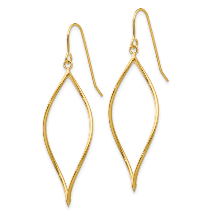 14K Solid Yellow Gold Twisted Drop Dangle Earrings