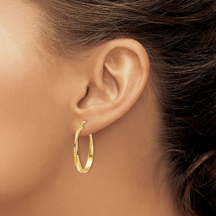 14K Solid Yellow Gold Twisted Oval Medium Hoop Earrings