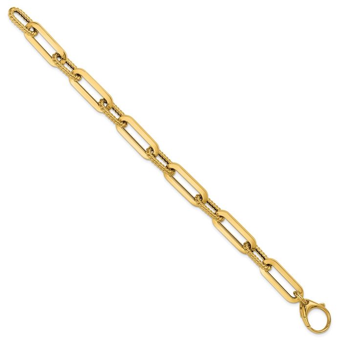 14K Solid Yellow Gold Twisted Oval Cable Rolo Link Chain Bracelet