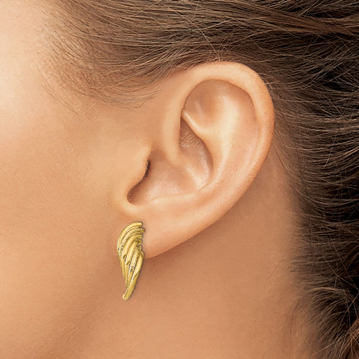 14K Solid Yellow Gold Twisted Post Drop Dangle Earrings