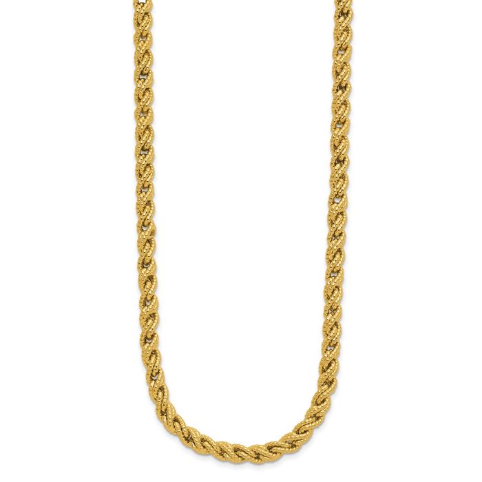 14K Solid Yellow Gold Twisted Rope Chain Link Necklace