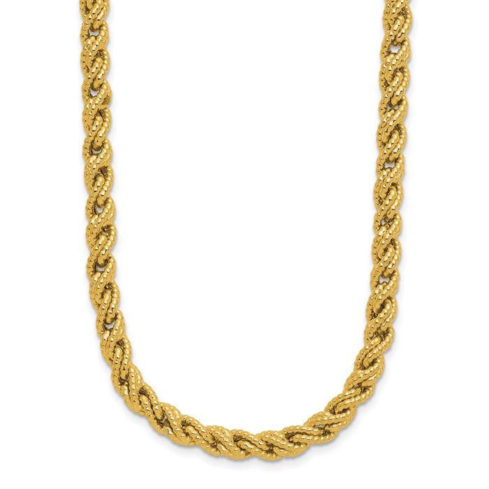 14K Solid Yellow Gold Twisted Rope Chain Link Necklace