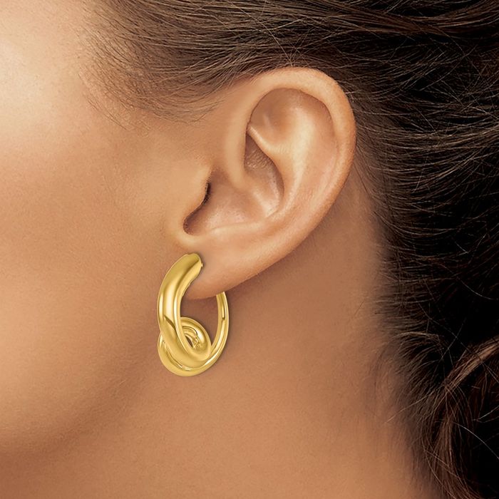 14K Solid Yellow Gold Twisted Round Medium Hoop Earrings