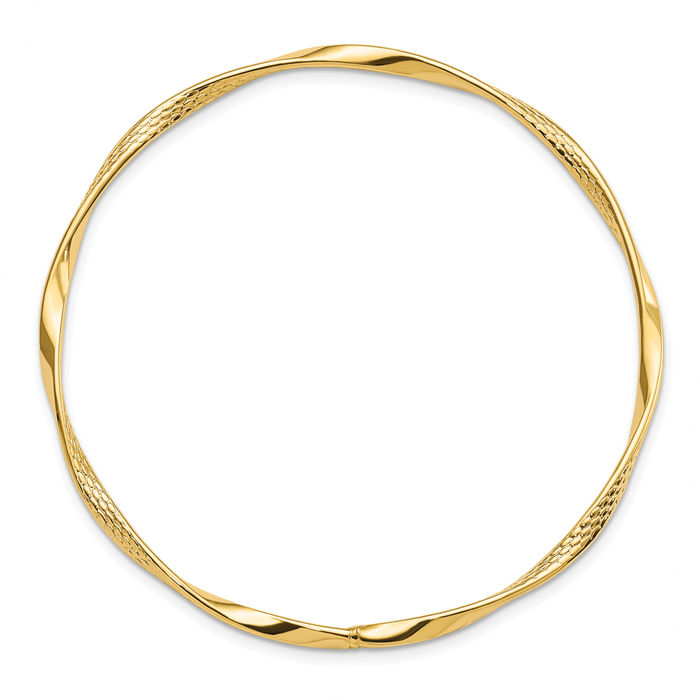 14K Solid Yellow Gold Twisted Slip On Bangle Bracelet