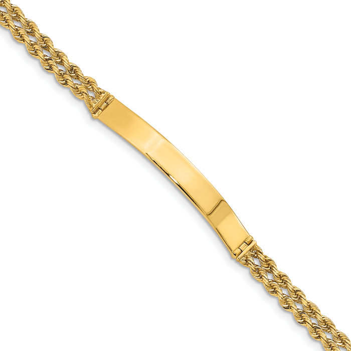 14K Solid Yellow Gold Two Strand Rope Name Bar Identification ID Bracelet