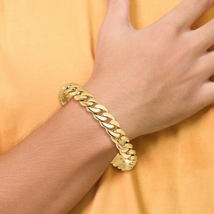 14K Solid Yellow Gold 8mm Curb Link Chain Bracelet