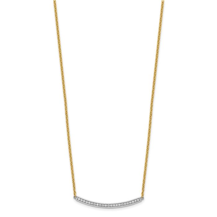 14K Solid Two Tone Gold White Yellow Diamond Bar Necklace Chain