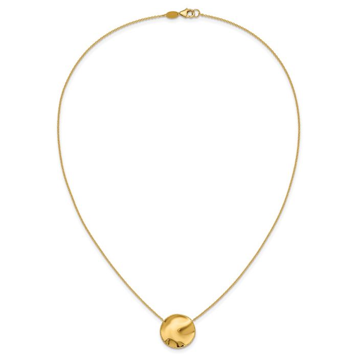 14K Solid Yellow Gold Wavy Rope Edge Circle Round Geometric Necklace Chain