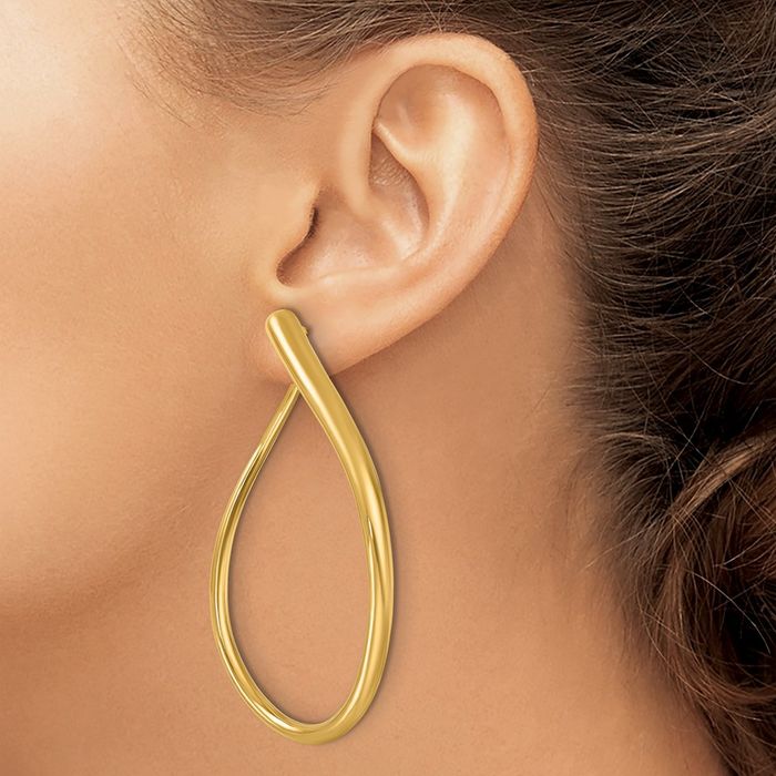 14K Solid Yellow Gold Wavy Teardrop Extra Large Hoop Earrings