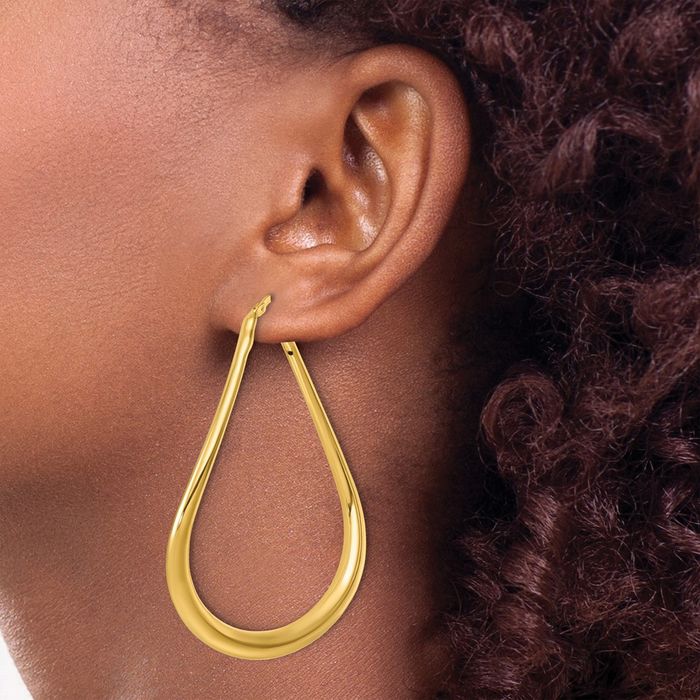 14K Solid Yellow Gold Wavy Teardrop Large Hoop Earrings