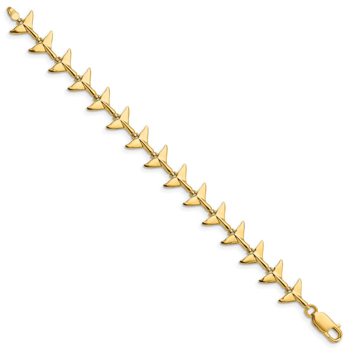 14K Solid Yellow Gold Whale Tail Fish Mermaid Chain Charm Bracelet