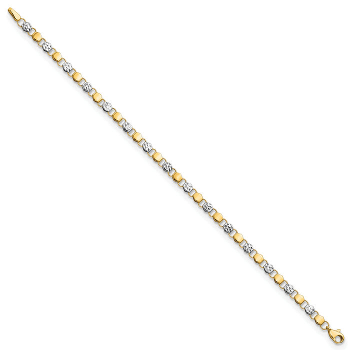 14K Solid Two Tone Yellow White Gold Chain Bracelet