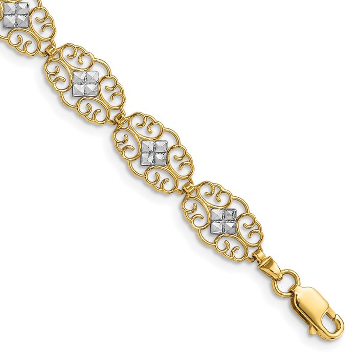 14K Solid Two Tone Yellow White Gold Chain Bracelet