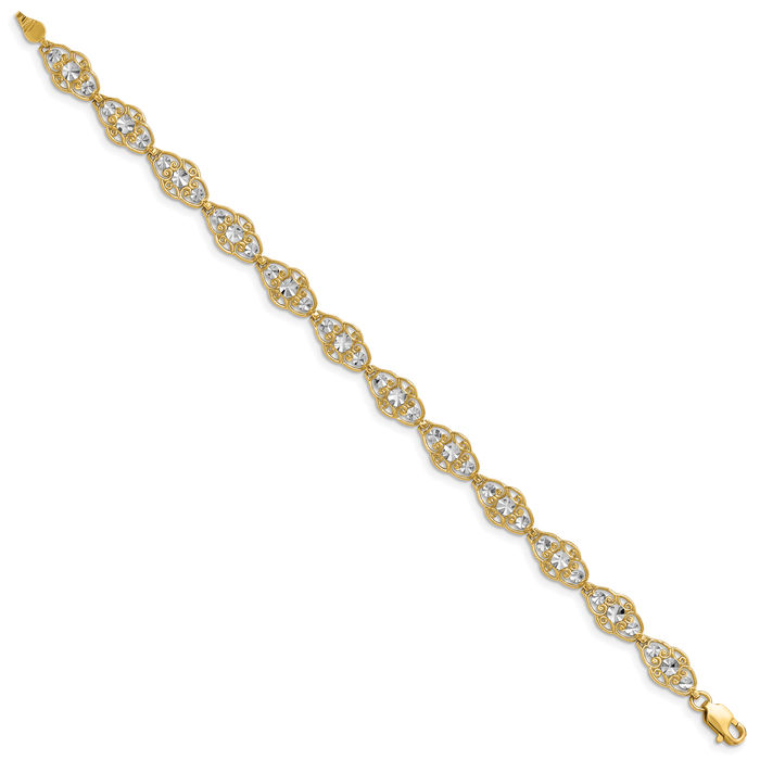 14K Solid Two Tone Yellow White Gold Chain Bracelet