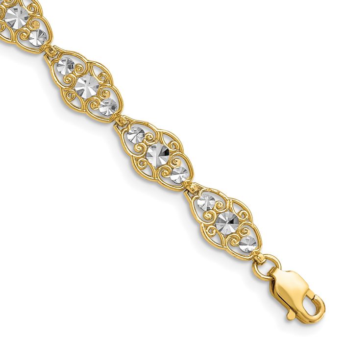 14K Solid Two Tone Yellow White Gold Chain Bracelet