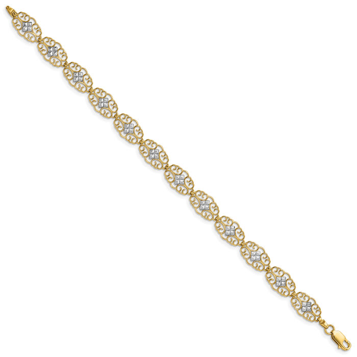 14K Solid Two Tone Yellow White Gold Chain Bracelet