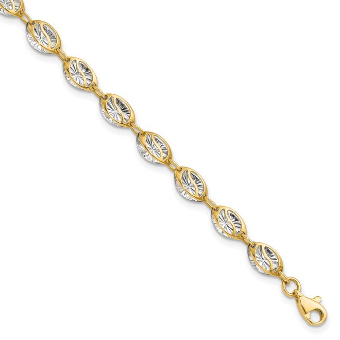 14K Solid Two Tone Yellow White Gold Chain Bracelet