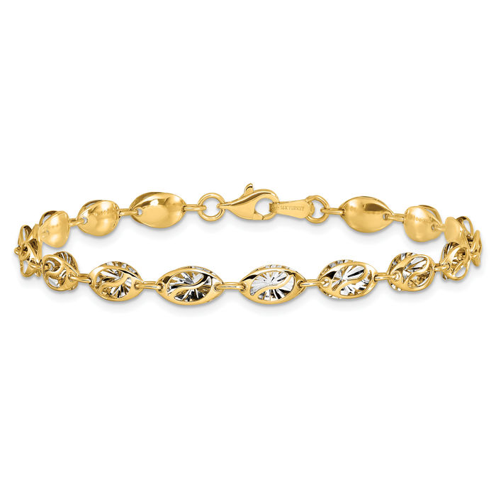 14K Solid Two Tone Gold Chain Bracelet - Picture 10 of 12