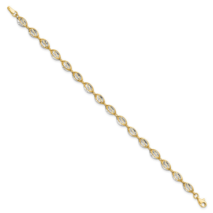 14K Solid Two Tone Yellow White Gold Chain Bracelet