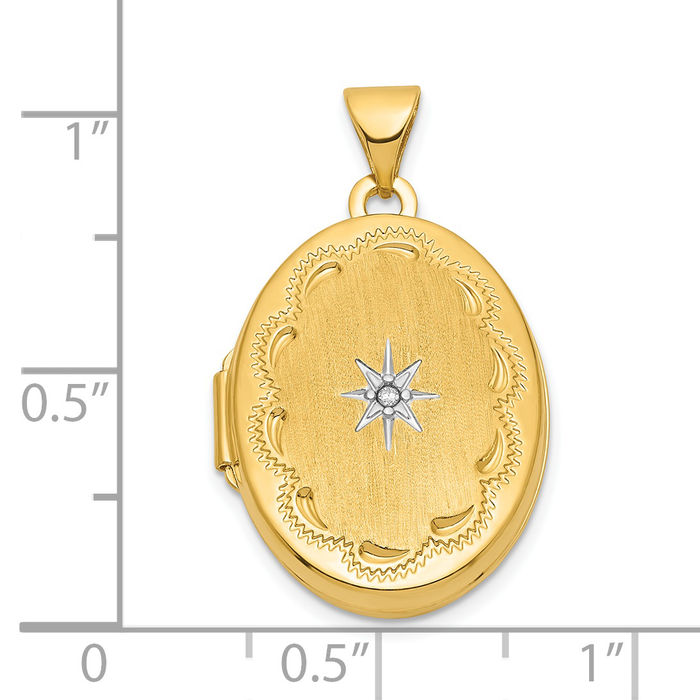 14K Solid Two Tone Gold Diamond Star Oval Photo Locket Necklace - Picture 17 of 24
