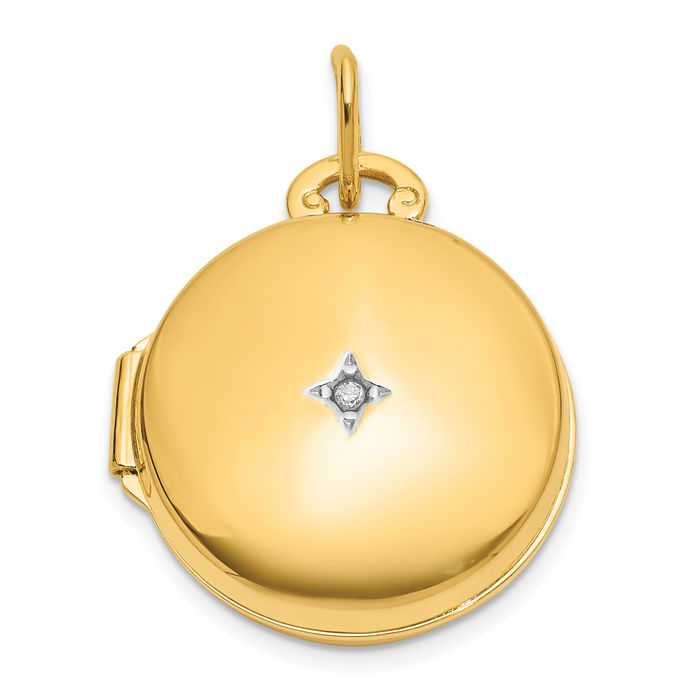 14K Solid Two Tone Gold Diamond Round Photo Locket Necklace - Picture 15 of 24