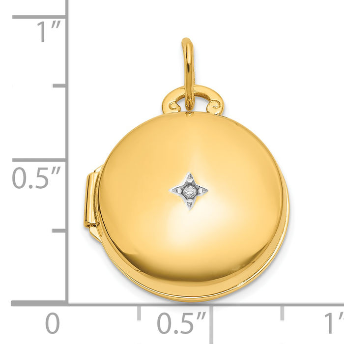 14K Solid Two Tone Gold Diamond Round Photo Locket Necklace - Picture 19 of 24