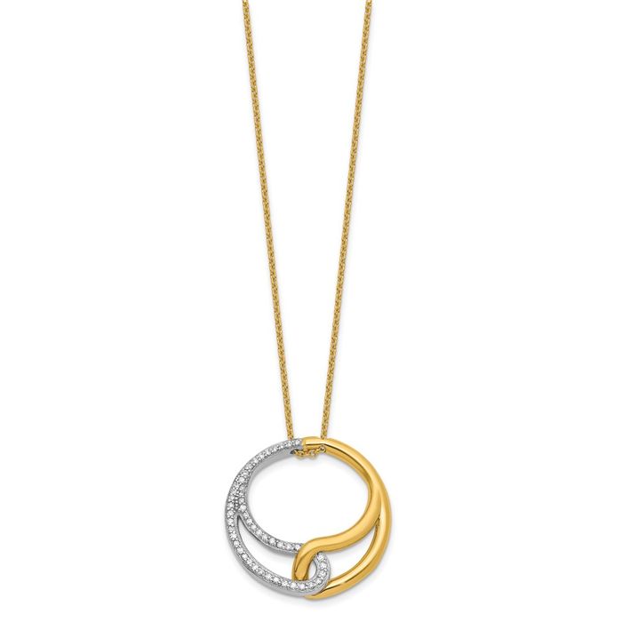 14K Solid Two Tone Yellow White Gold Diamond Circle Round Geometric Necklace Chain