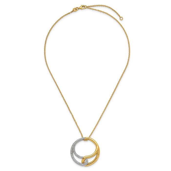 14K Solid Two Tone Yellow White Gold Diamond Circle Round Geometric Necklace Chain