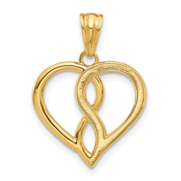 14K Solid Two Tone Yellow White Gold Infinity Twisted Love Knot Symbol Heart Necklace Chain Pendant Charm