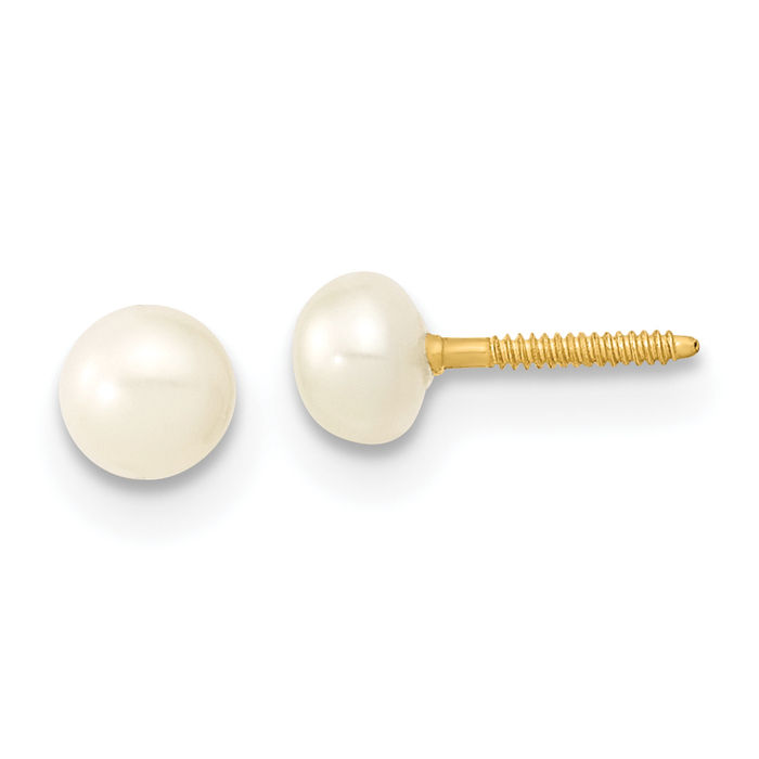 14K Solid Yellow Gold 3 4nmm White Freshwater Cultured Pearl Necklace Bracelet Stud Earrings Set