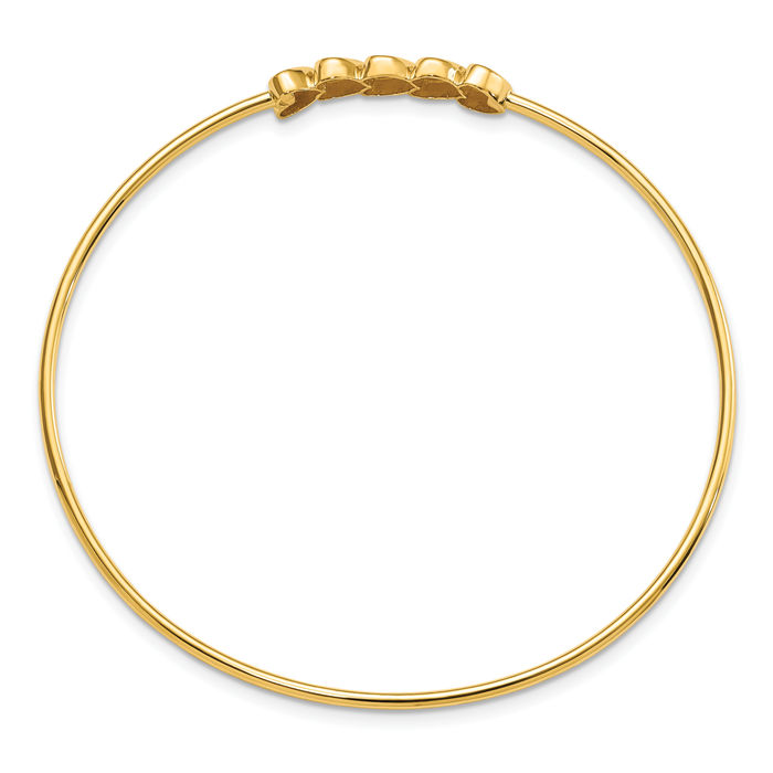 14K Solid Two Tone Gold Heart Slip On Bangle Bracelet - Picture 10 of 12