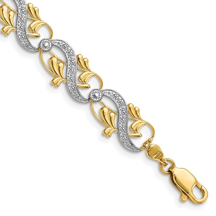 14K Solid Two Tone Yellow White Gold Link Chain Bracelet