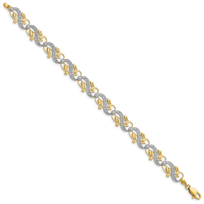 14K Solid Two Tone Yellow White Gold Link Chain Bracelet