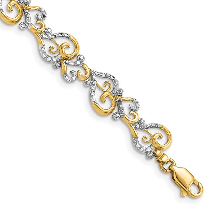 14K Solid Two Tone Yellow White Gold Link Chain Charm Bracelet