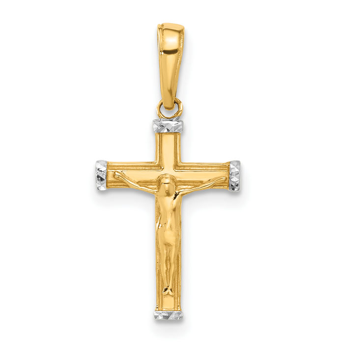 14K Solid Two Tone Gold Jesus Crucifix Cross Necklace - Picture 11 of 12