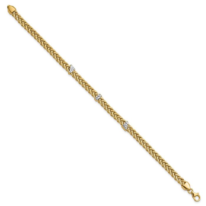 14K Solid Two Tone Yellow White Gold Spiga Wheat Link Chain Bracelet