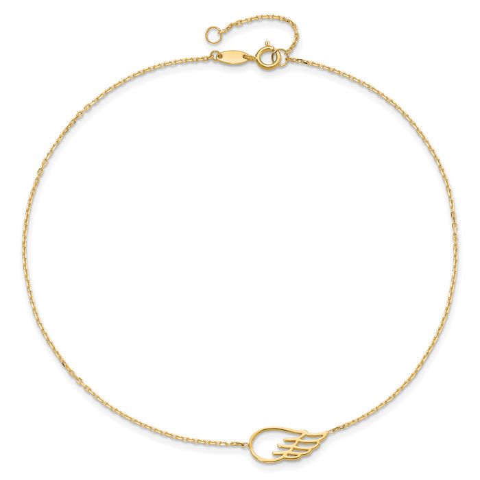 14K Solid Yellow Gold Wing Anklet Summer Beach Foot Ankle Bracelet